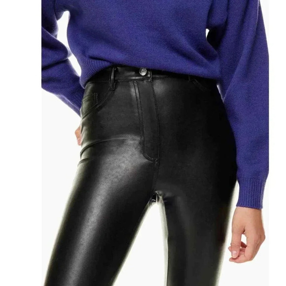 Aritzia Wilfred Free Faux Leather Leggings Pant Black Charm High Rise Size 00 - Picture 3 of 12